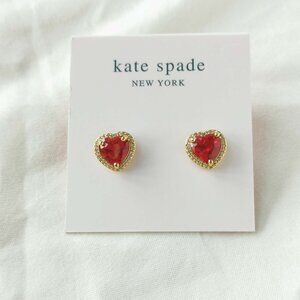 Kate Spade My Love Pavé Heart Ruby Red Gold Stud Earrings